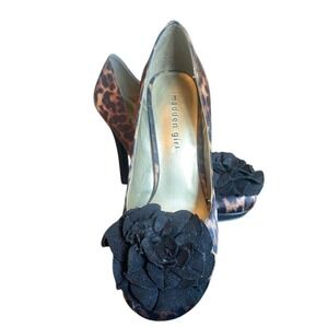 Madden Girl Leopard Platform Heels Black Flower Accent‎ Party Special Occasion 8